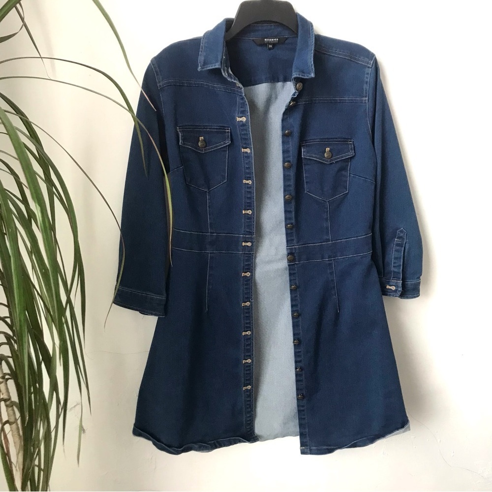 RESERVED Women’s Blue Utility Denim Shirtdress Mini Size 38 (M)